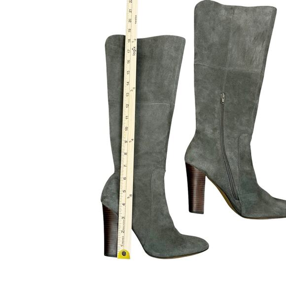 Cynthia Rowley DLuxe Tall Boots Gray Suede SZ 7.5 Y2K Stacked Heel Statement - Picture 8 of 9